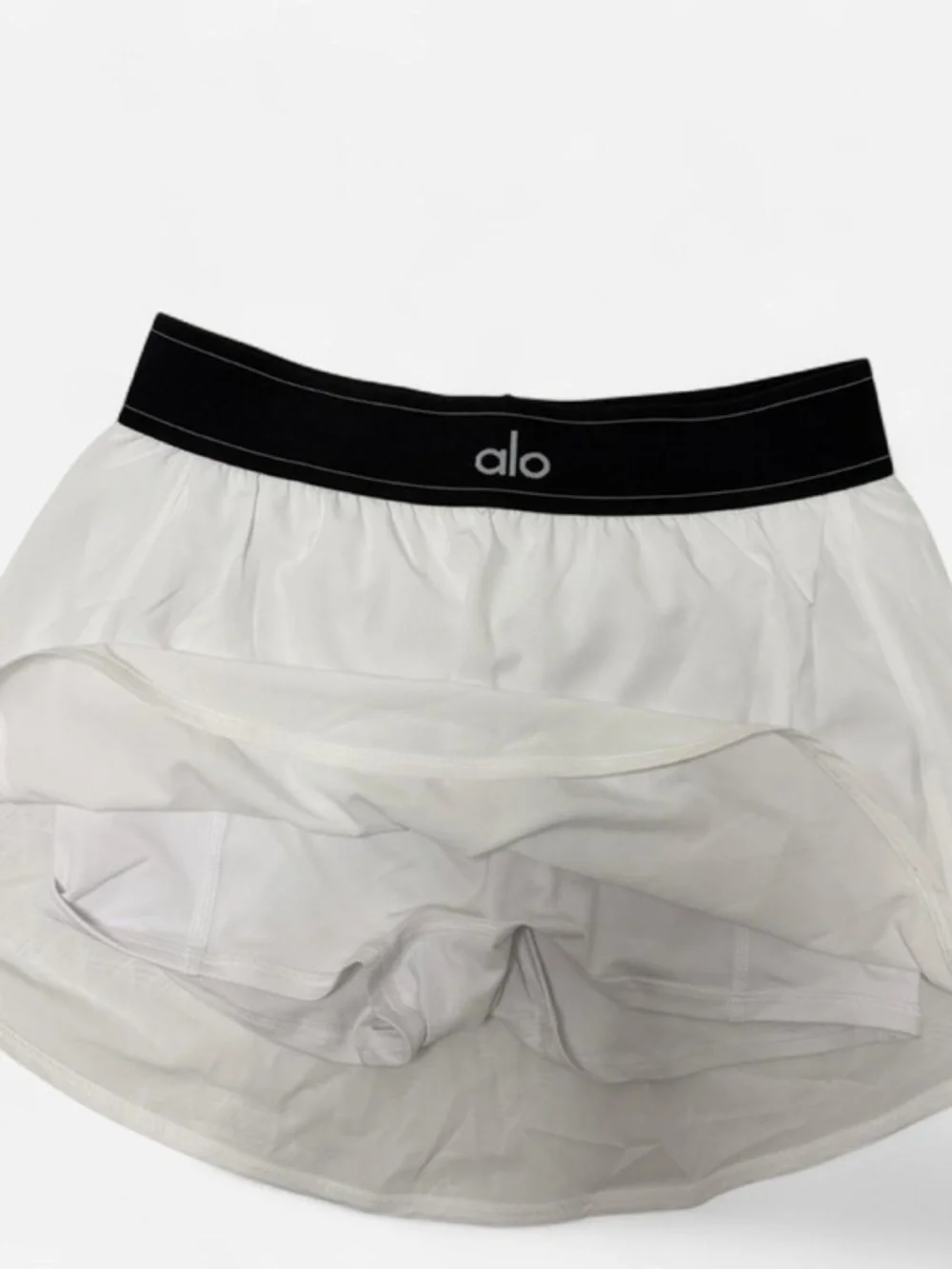 ALO Yoga White Skater Skirt with Black Elastic Waistband